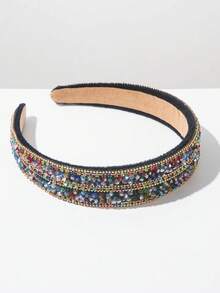 1 pezzo Fascia per capelli in velluto stile barocco retrò di colore unito, con decorazione elegante di catena e cristalli, cerchietto per capelli, adatto per festival e feste - FG315 - Colore - Visualizzare 4