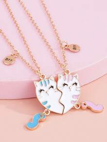 2pcs/Set Cute Kitty With Movable Tail Pendant Necklace, Gift For Daughter Or Best Friend - Multicolor - View 12