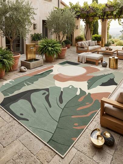 1pc Rug, Carpet, Area Rug, Doormat, Nordic Modern Luxury Creative INS Style - Beautiful Colorful Leaf Pattern Geometric Elements - Outdoor Carpet, Entryway, Balcony, Hallway, Outdoor, Patio, Living Room, Soft & Washable Carpet Mat, Home Decor