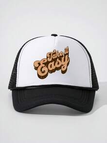 1 chiếc mũ lưới có dây rút in chữ "TAKE IT EASY", khóa cài điều chỉnh, không co giãn, thiết kế đồ họa. - Mũ bóng chày - Xem 27