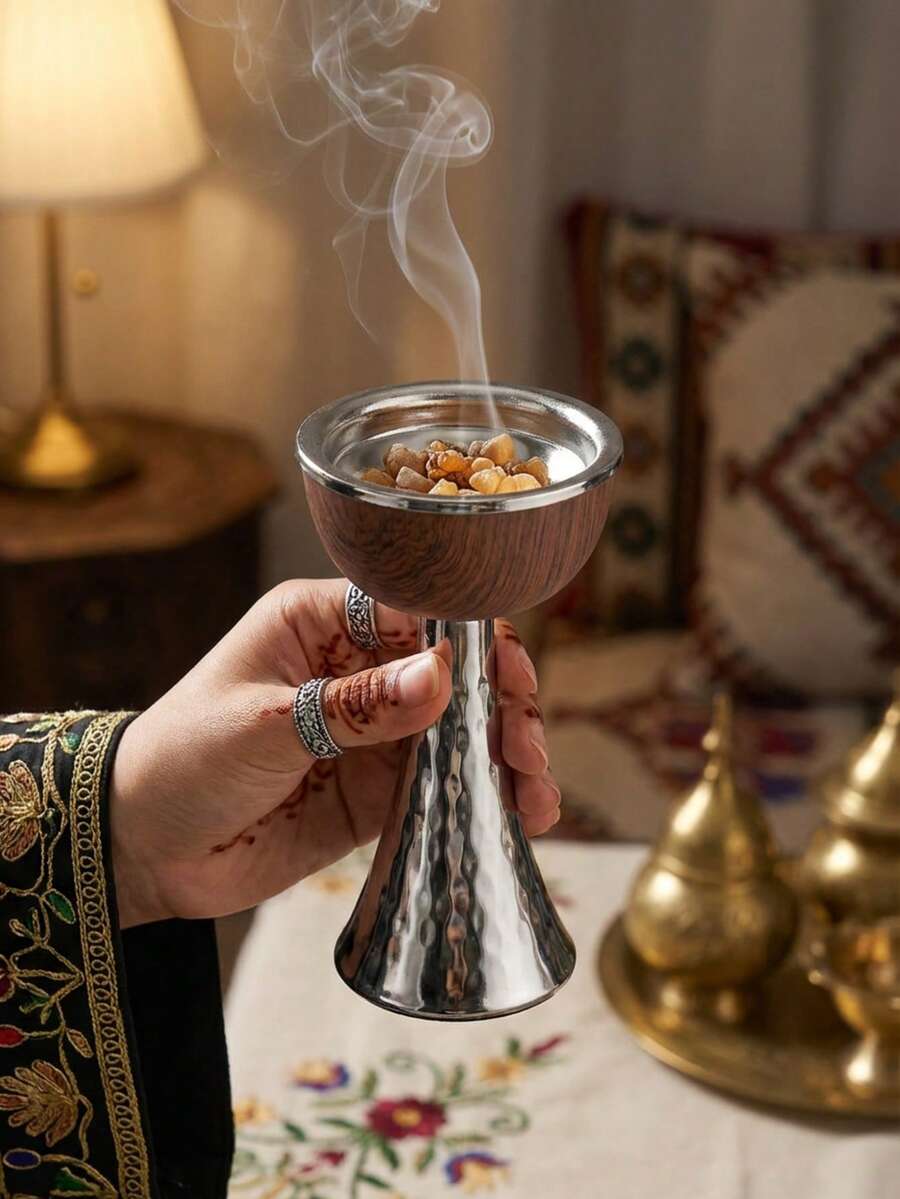 一套/件中东阿拉伯风格金属香炉，简约锤纹木纹设计，适用于感恩节/圣诞节/母亲节、居家祈祷、家居装饰、办公室装饰、婚礼装饰、客厅摆设，可作为节日礼物、生日礼物、毕业礼物、结婚礼物、送给女朋友的礼物、送给她的礼物、冬季礼物、圣诞家居装饰。