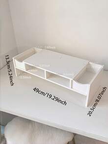 1 Piece White Multifunctional Desktop Computer Monitor Stand, Laptop Riser, Multilayer Dorm Storage Rack, Desktop Organizer Box, Desktop Computer Office Stand, Dorm Cosmetics Storage Box, Storage Cabinet - White - View 6