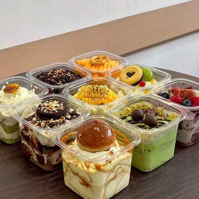 10个400毫升/14.08盎司透明方形烘焙甜点盒，蛋糕/提拉米苏容器，加厚带盖，便携，适用于餐厅/咖啡馆/面包店/甜品店