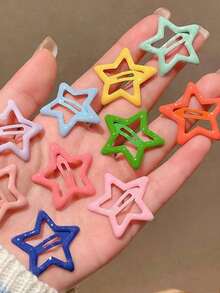 50/100pcs Y2K Star Hair Clips - Hollow Cute Metal Non-Slip Star Bangs Clips, Pastel & Neon Color Pointed Design, Suitable For Women Daily Hairstyles, Ponytail, Bun, Chignon - Color Mixing - View 4