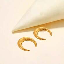1 Pair Elegant & Fashionable Metal Geometric Smooth Rhinoceros Horn Earrings, Suitable For Women's Daily Wear, Versatile Jewelry Gift - Gold - View 5