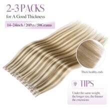 MFANCEE OVO Hair Extensions Real Human Hair PU Holes Wefts With Micro Beads Blonde Highlight Volume Upgrade Butterfly Seaml Weft Invisible Beaded Hair Extension With Tools 40g 20Pcs 16 InchN - 金色挑染 - 查看 6