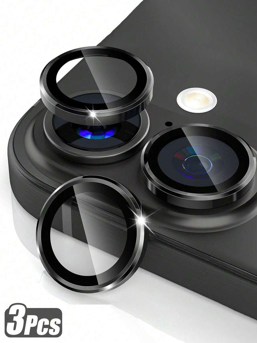 Bộ 3 miếng dán bảo vệ ống kính camera tương thích với iPhone 17/16 PRO MAX/16PRO/16 Plus /15 PRO MAX/15 PRO/14 PRO MAX/14 PRO/13 PRO MAX/13 PRO/12 PRO MAX/12 PRO, kính cường lực AR+AF, lớp phủ kim loại đơn chống trầy xước 9H, trong suốt độ nét cao - Màu đen - màu đen - Xem 1
