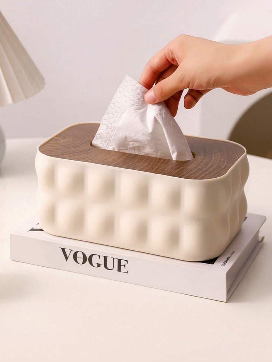 1 hộp đựng khăn giấy hình vuông bằng nhựa có nắp gỗ, thích hợp cho phòng tắm, nhà bếp, văn phòng, nhà ở, phòng ngủ, bàn trang điểm, mặt bàn. - Nhiều màu - Xem 1