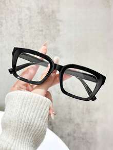 1 Pair Square Frame Glasses, Clear Lenses, Suitable For Reading, Gaming, TV, Computer And Mobile Use, Unisex - Black - View 4