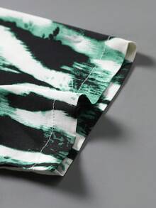 男士扎染印花单排扣休闲短袖衬衫 - 綠色 - 查看 5