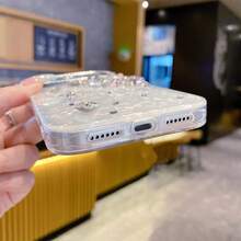 1 chiếc ốp lưng điện thoại TPU chống sốc cao cấp màu bạc trắng đính đá lấp lánh hình trái tim laser, hình thỏ đính ngọc trai 3D nổi, phủ kín toàn bộ bề mặt, phù hợp với 11/12/13/14/15/16/17 PROMAX, đính đá, hình trái tim laser, quà tặng Ngày của Mẹ, Lễ hội Thuyền Rồng, quà tặng ngày lễ - trắng - Xem 2