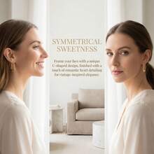 女士金色耳环，U形心形设计，简约时尚，适合日常佩戴 - 金色 - 查看 10