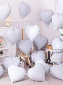 8pcs 18-Inch White Heart Shaped Foil Balloons, Suitable For Birthday Party, Wedding, Engagement, Bridal Shower, Anniversary, Baby Shower Decoration - White - View 4