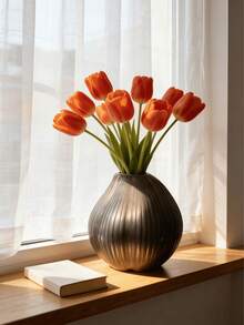 Vaso Preto Elegante com Ramos de Flor de Ameixeira Vermelha - Ideal para Decoração Moderna de Casa, Arranjo de Sala de Chá, Estética Zen, Peça Central de Mesa de Centro de Sala de Estar Minimalista, Presente de Ano Novo Chinês, Arranjo Floral de Primavera, Acessórios Internos Boêmios, Iluminação de Ambiente Aconchegante, Decoração Interna de Plantas Confortáveis - 1 peça, Pode Criar uma Atmosfera Refinada e Graciosa em Qualquer Espaço - Multicolorido - Visão 6