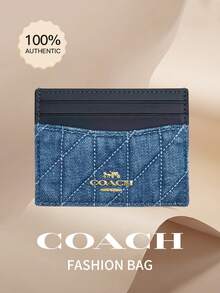 Coach 10卡位超薄钱包，RFID屏蔽，可再生棉绗缝设计卡包 - 藍色 - 查看 1