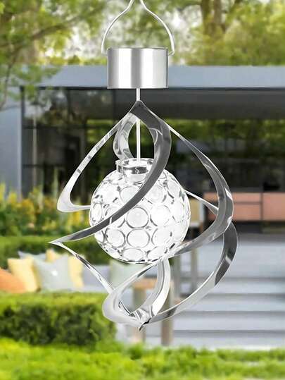 1 chiếc chuông gió xoay hình cầu rỗng chạy bằng năng lượng mặt trời ngoài trời, đèn LED đổi màu chống thấm nước, thích hợp trang trí sân vườn, hiên nhà, sân trước, bãi cỏ, món quà tuyệt vời nhất.