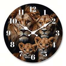 1Pc 2D Wooden Wall Clock,10Inch,Lion Family Portrait Animal Photo Style,Silent Clock,Living Room Bedroom Kitchen Office Decor,Christmas Birthday Gift,Birthday Gifts,Valentines Gift,Graduation,Mother Giftsr,Room Deocr,Wall Deoc,Home Essentials - Style/Multiple Colors/10in/25cm - View 4