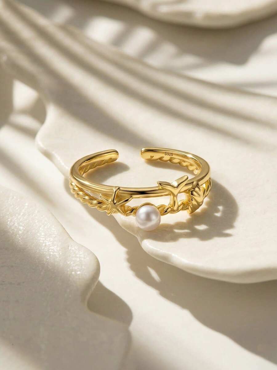 ORSA JEWELS 1 件 S925 银 14k 金海星海豚纹理开口戒指，沙滩饰品，海洋元素系列，男女皆宜的夏季沙滩、宴会派对礼物，2026 时尚戒指