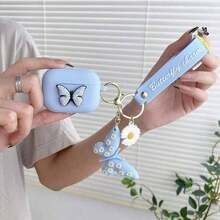 1pc Cute Cartoon Butterfly Silicone Protective Case With Keychain, Suitable For Women - Baby Blue - View 6