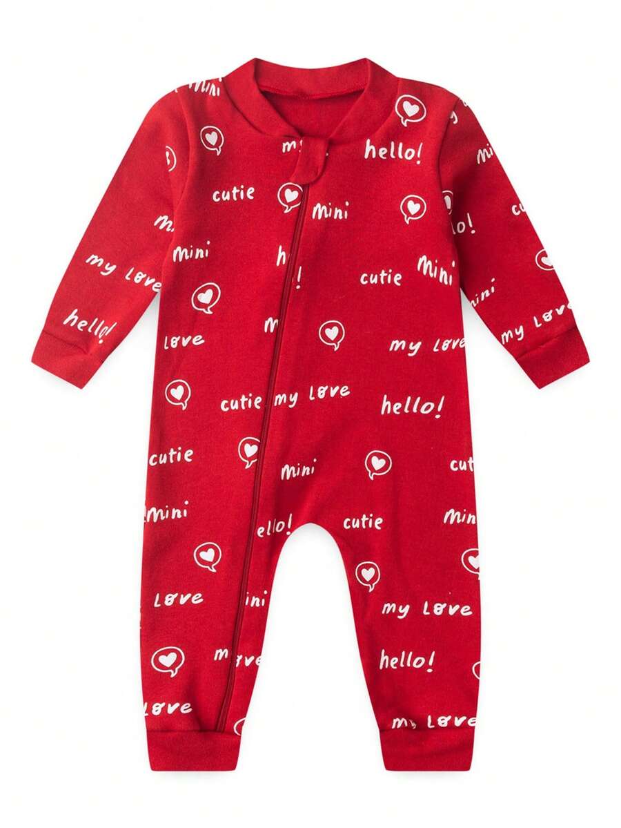 Baby Jumpsuit In Printed Suedine Fabric With Zipper (Newborn/Small/Medium/Large) - Red - View 1