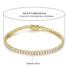 Vòng tay tennis mạ vàng 18K đính đá Cubic Zirconia, mặt dây chuyền đá Cubic Zirconia 3mm, dành cho cả nam và nữ. - Vàng - Xem 3
