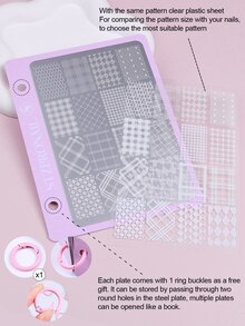 1 szt. 16 wzorów płytek do stempli w kratkę i paski, wielokrotnego użytku metalowy szablon do stempli ze stali nierdzewnej, narzędzie do zdobienia paznokci w salonie manicure na święta - Wielokolorowe - Zobacz 3