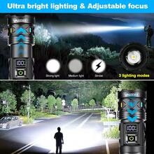 5000 LUMEN White LED Flashlight Strong White Light USB Rechargeable Telescopic Zoom Torch 1500m Long Range - LED Flashlight - View 6