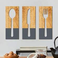 1/3pcs Wall Hanging, Kitchen And Dining Room Wall Decoration, Wooden Sign, Cutlery, Spoon, Wooden Nameplate, Home Decoration, Bedroom Background, Living Room Creative Wall Decoration, Suitable For Home And Kitchen Wall Decoration Hangings - Multicolor - View 2