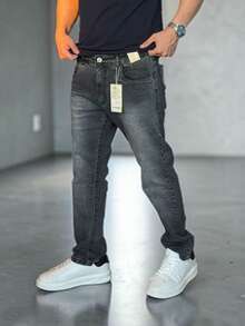 Men's Slim Fit Premium Denim Jeans With Elastane Lycra - Xám Titan - Xem 5