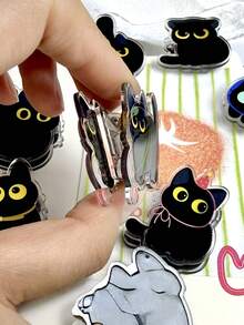 8pcs Cute Cartoon Black Cat Shaped Clips, Acrylic Material Cat Theme Clips Suitable For Notes, Exams, Office Documents, Books, Kitchen Organization - Multicolor - View 3