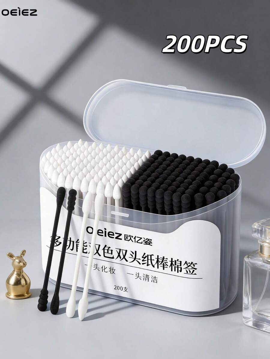 OEIEZ 200pcs Dual-Ended Disposable Organic Swabs, Gentle Swabs For Ear Cleaning, Makeup Removal, Detail Beauty, Personal Care And Daily Use, Face Towel, Buds, Makeup Wipes - View 1