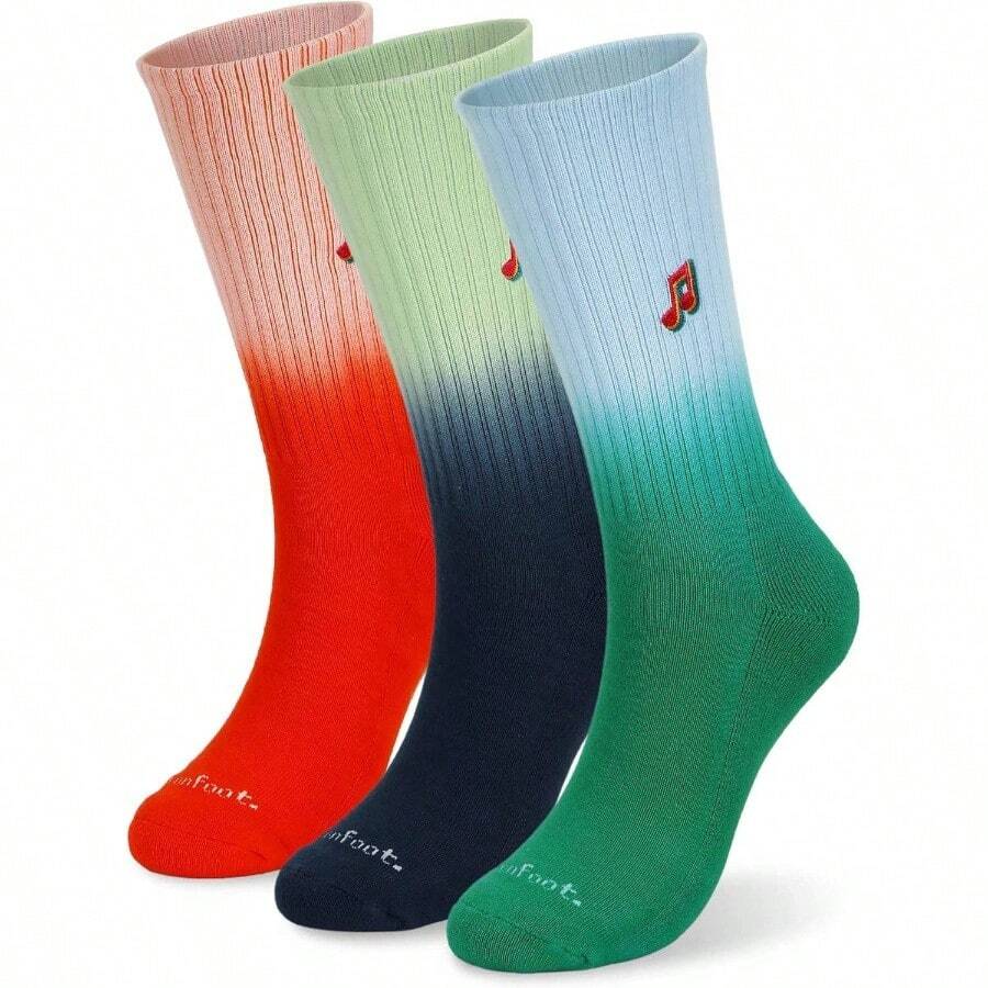 Women's And Men's 3 - 8 Pairs Athletic Cushion Crew Socks Multi - One Size + [Melody] Multi Dip-dye (3 Pairs) - View 1