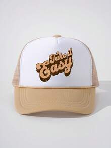 1 chiếc mũ lưới có dây rút in chữ "TAKE IT EASY", khóa cài điều chỉnh, không co giãn, thiết kế đồ họa. - Mũ bóng chày - Xem 29