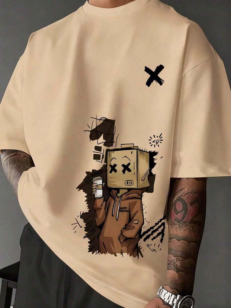 Nuevas de moda: Camiseta de manga corta con estampado de dibujos animados para hombre Manfinity Dauomo, Verano - Blanco 3 - Ver 1