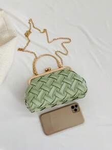 复古仿皮斜挎包，女士款，复古风格搭扣迷你手提包，配有可调节肩带，纯色轻便都市手提包，涤纶内衬，男女通用 - 綠色 - 查看 8