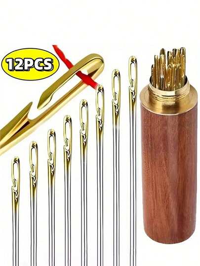 12pcs Stainless Steel Easy Threading Side Hole Sewing Needles, Elderly Handcraft Sewing Needles, DIY Home Craft Supplies - White, Sewing Needles