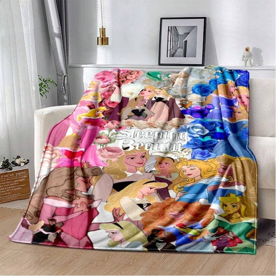 2025 New Cartoon  Princess Ariel Elsa  Gift Soft Plush Blanket,Flannel Throw Blanket For Living Room Bedroom Bed Sofa(16).Jpg - trắng - Xem 1