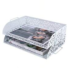 PAG - Organizador de archivos de computadora de 2 niveles apilable de metal con bandeja para cartas soporte de papel para computadora color blanco - Blanco - Ver 7