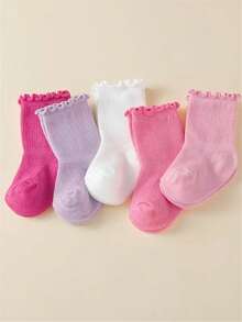 5 đôi tất cho bé gái, kiểu dáng rộng rãi không bó sát, tất công chúa xếp nếp, tất cổ ngắn có bèo nhún cho bé gái. - Nhiều màu - Xem 2
