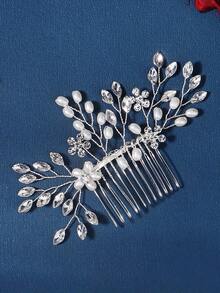 European And American Cross-Border Faux Pearl & Rhinestone Hair Comb, Elegant Bridal Headpiece, Fashion Hair Accessory Wholesale,Summer,Beach,Wedding - Silver - View 10
