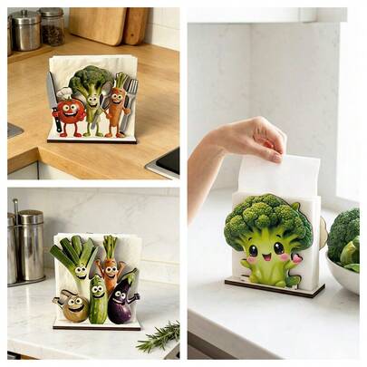 Bộ 3 giá đựng khăn ăn hình rau củ ngộ nghĩnh phong cách nhà nông. Giá đựng khăn ăn hình bông cải xanh, cà chua, cà rốt độc đáo, có thể đứng vững. Dùng để trang trí bàn ăn trong nhà bếp, nhà hàng và phòng ăn, làm vật trang trí thẩm mỹ.