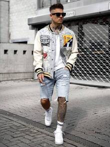 Pantalones cortos vaqueros ligeros de verano, nueva moda, desgastados y delgados para hombres - Lavado ligero - Ver 4