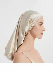 1 pezzo Cuffia da notte a tinta unita, cuffia per la cura dei capelli in raso, cuffia da notte a coda lunga di colore scuro, fascia elastica per capelli, adatta per estate, spiaggia, cappello - Multicolore - Visualizzare 3