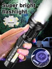 高功率白光激光LED手电筒，IPX65防水，内置电池，USB充电，战术手电筒，超亮，适用于户外露营、徒步旅行、狩猎、紧急情况等各种场景。 - 黑色-1PC - 查看 8