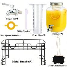 2 Packs 1 Gallon Glass Drink Dispenser With Stand, 304 Stainless Steel Faucet, Leakproof Beverage Jar Container For Party Wedding Home Outdoor Juice Water Serving - View 3
