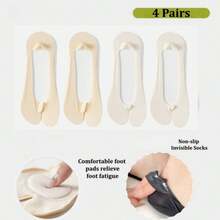 1/4 Pairs Women's Toe Separator Socks, Ladies' Ultra-Thin Loafer Socks, Non-Slip Low Vamp Invisible Socks, Cushioned Fatigue Relief Socks, Suitable For High Heels, Toe Socks - Multicolor - View 17