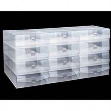 Shihanee - 12 cajas de almacenamiento de zapatos de plástico transparente apilables plegables y resistentes para armarios espacios pequeños dormitorios apartamentos 20.5 x 12 x 4.3 pulgadas - claro - Ver 7