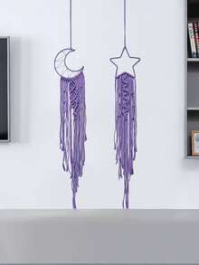 2pcs Handmade Crochet Lace Dreamcatcher Wall Hanging Decor, Boho Style Home Decoration For House, Wedding, Living Room, Bedroom, Holiday Gift (Lighting Not Included) - Mauve Purple - View 4