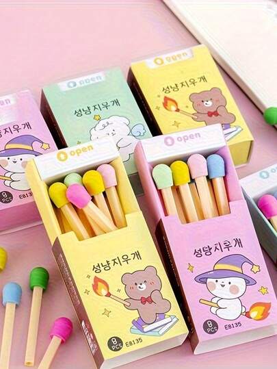 قطعة واحدة، ممحاة كرتونية على شكل عود ثقاب عشوائية جميلة، مناسبة للعودة إلى المدرسة، مكافآت العمل أو هدايا إبداعية