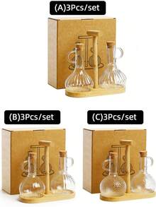 1/3Pcs/Set 300/350ml Glass Oil Bottle With Lid Oil Pot Leak Proof Oil Bottle Kitchen Outdoor Picnic Condiment Container - View 2